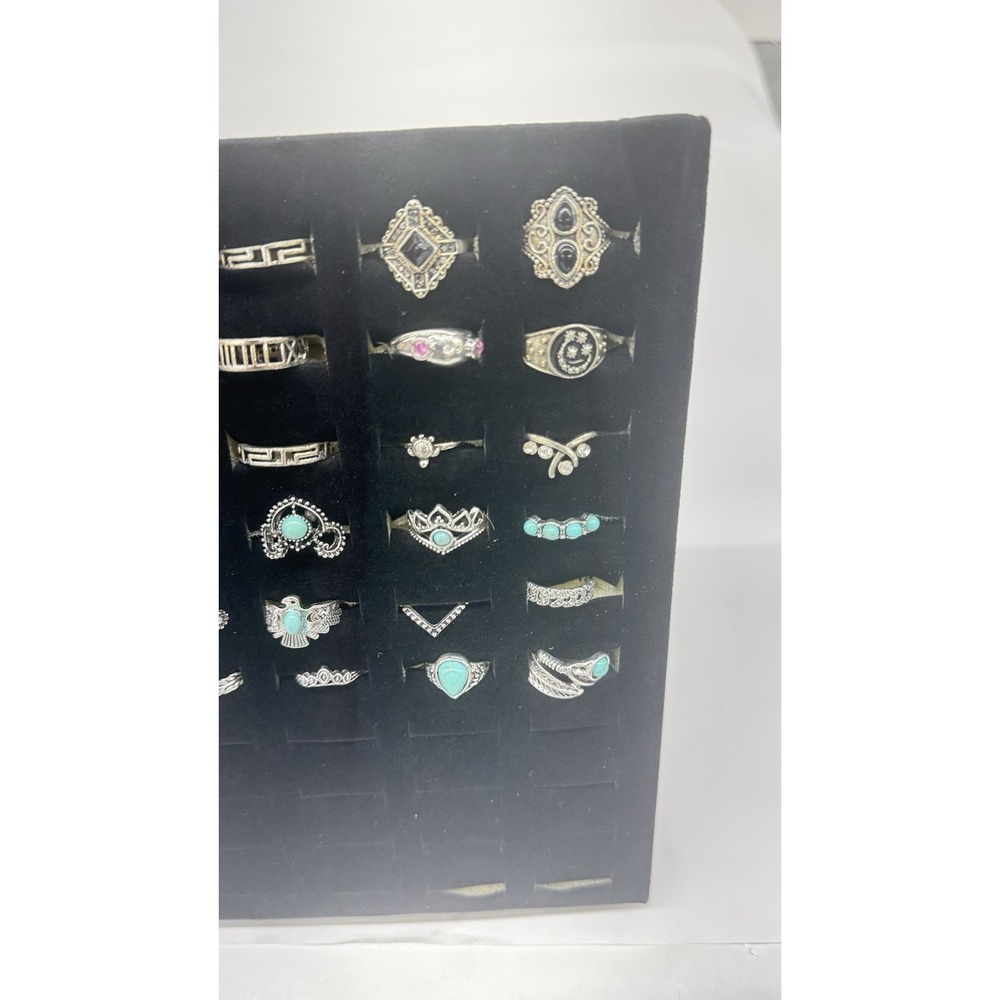 Wholesale Lot Of 30 Rings Costume Silver Turquoise Onyx  Blue In Mixed Sizes - Picture 7 of 7